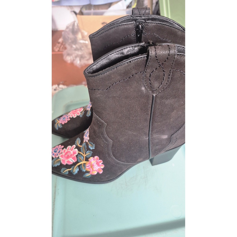 Pioneer Woman Cowgirl Garden Boots Black Floral Embroidered Western Booties 9W - Picture 7 of 13